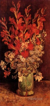  Florero Pintura al %C3%B3leo - Jarrón con gladiolos y claveles Vincent van Gogh Impresionismo Flores